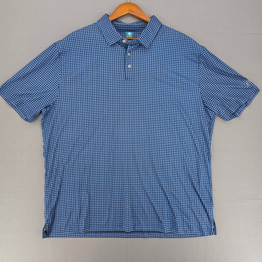Pro Tour Coolplay Mens XXL Blue Gingham Check Golf Polo Shirt Short Sleeve